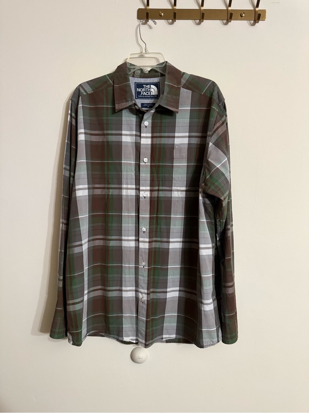 The North Face Men's Plaid Long Sleeve Button Down Shirt Brown Green Size XL